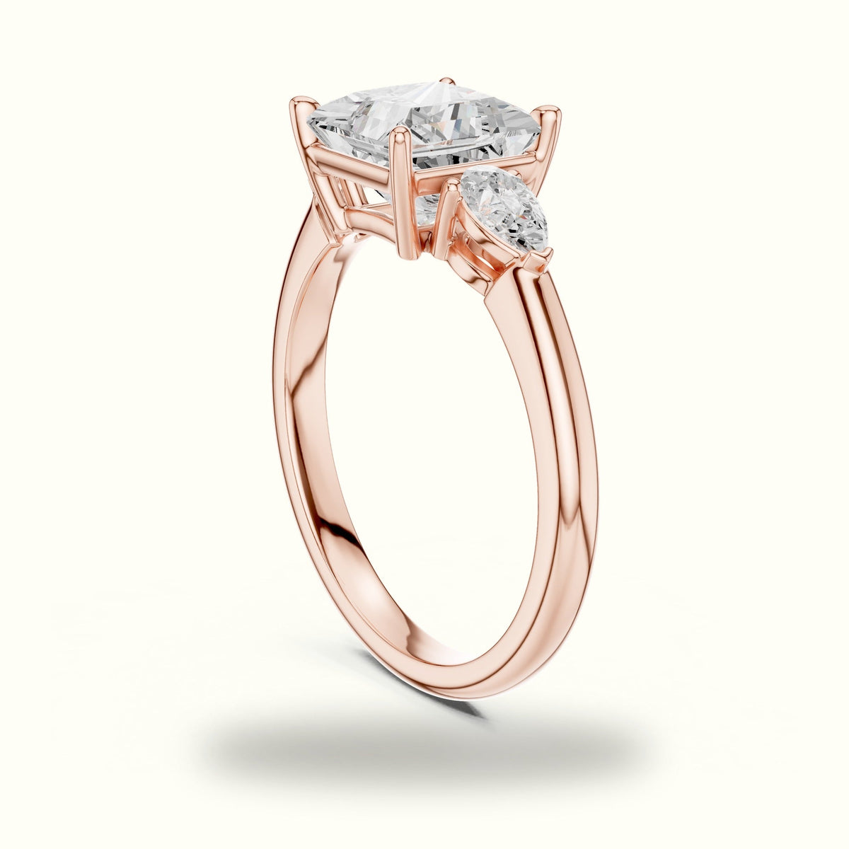 Princess Three-Stone Basket Lab-Grown Diamond Ring — Rose gold, view 1 | Crystal N Cuts