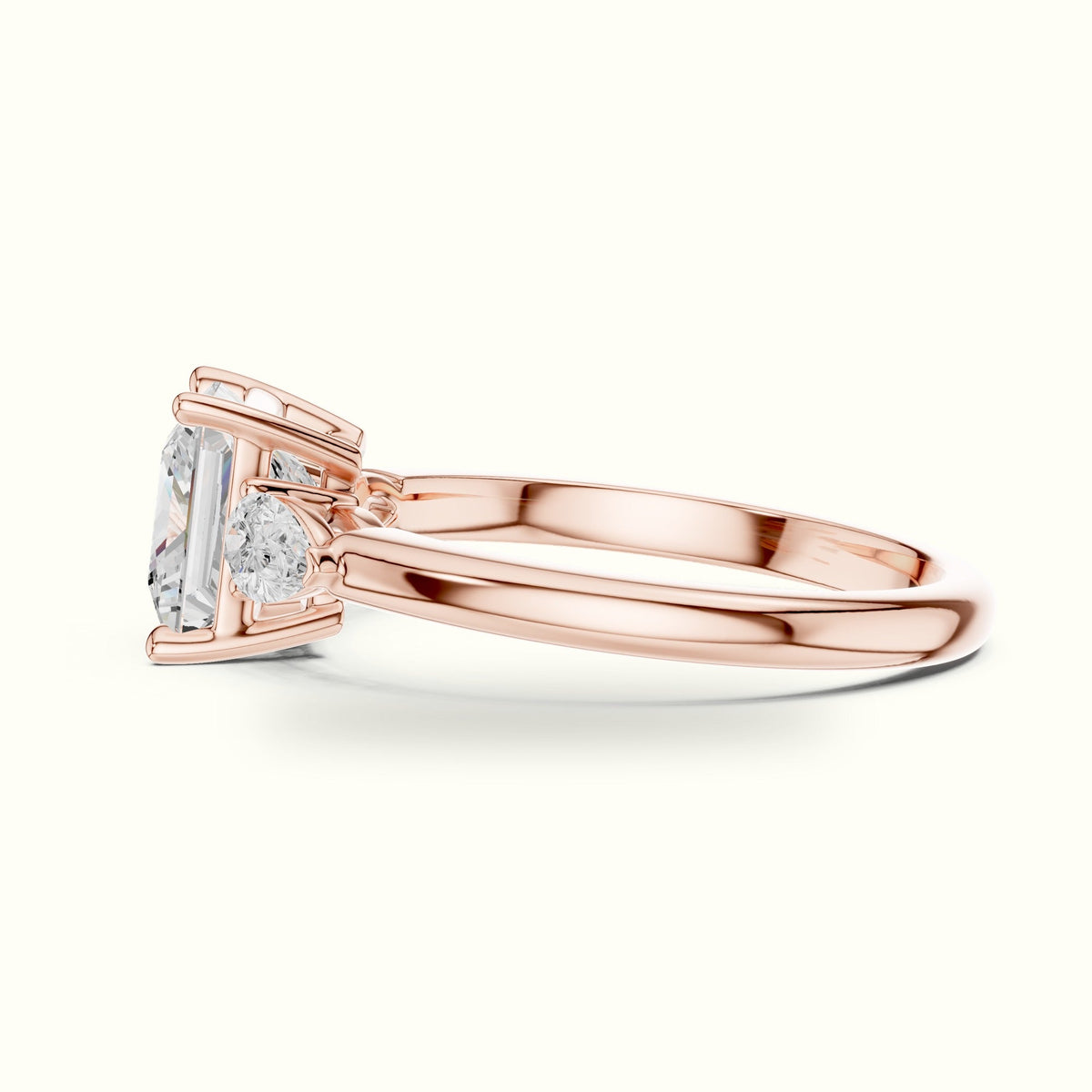 Princess Three-Stone Basket Lab-Grown Diamond Ring — Rose gold, view 3 | Crystal N Cuts
