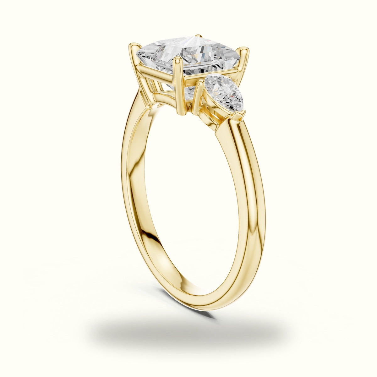 Princess Three-Stone Basket Lab-Grown Diamond Ring — Yellow gold, view 1 | Crystal N Cuts