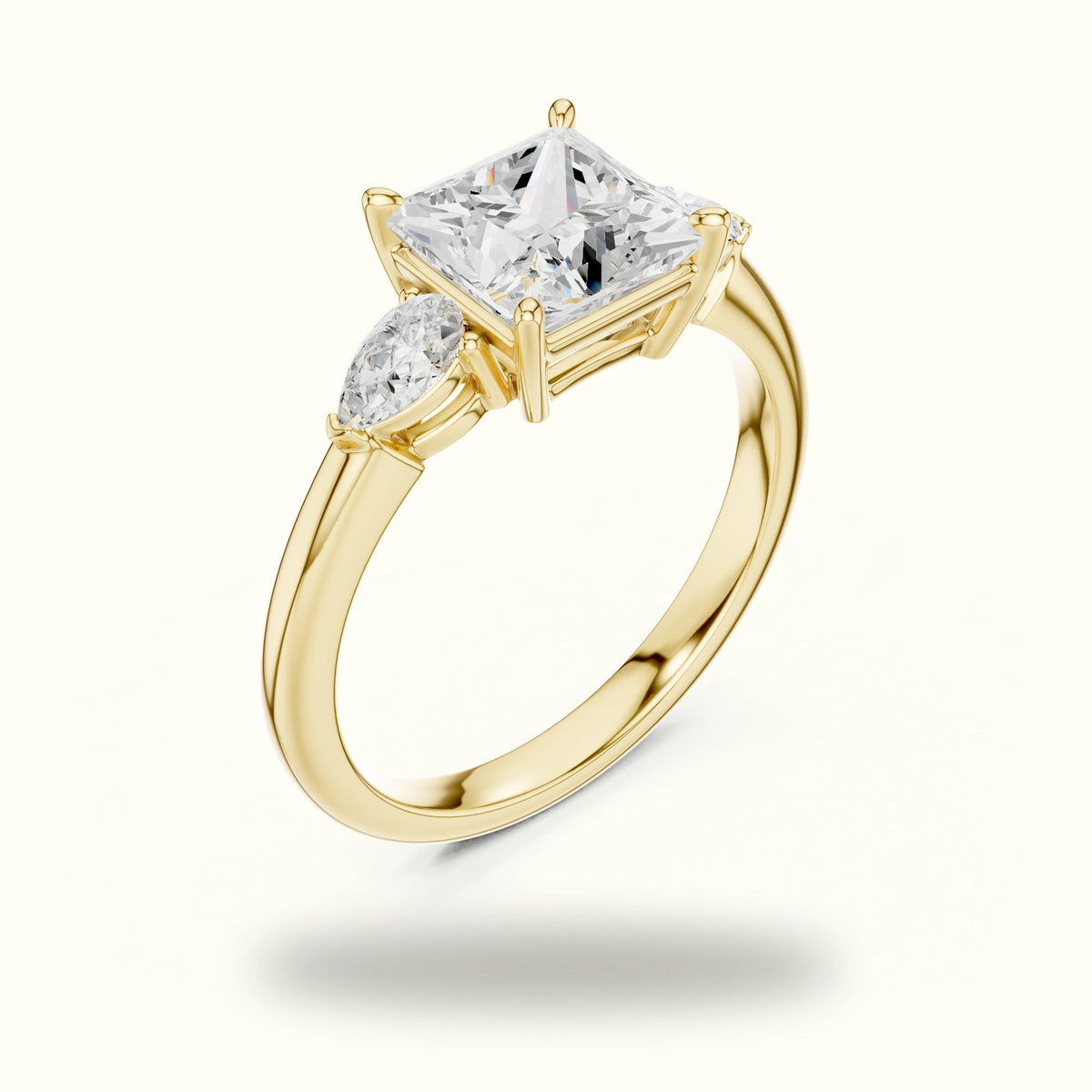 Princess Three-Stone Basket Lab-Grown Diamond Ring — Yellow gold, view 2 | Crystal N Cuts