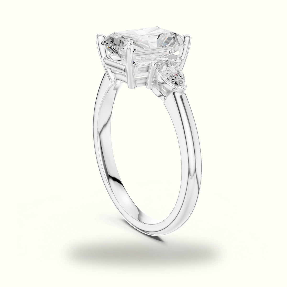 Radiant Basket Lab-Grown Diamond Three Stone Ring — White gold, view 1 | Crystal N Cuts