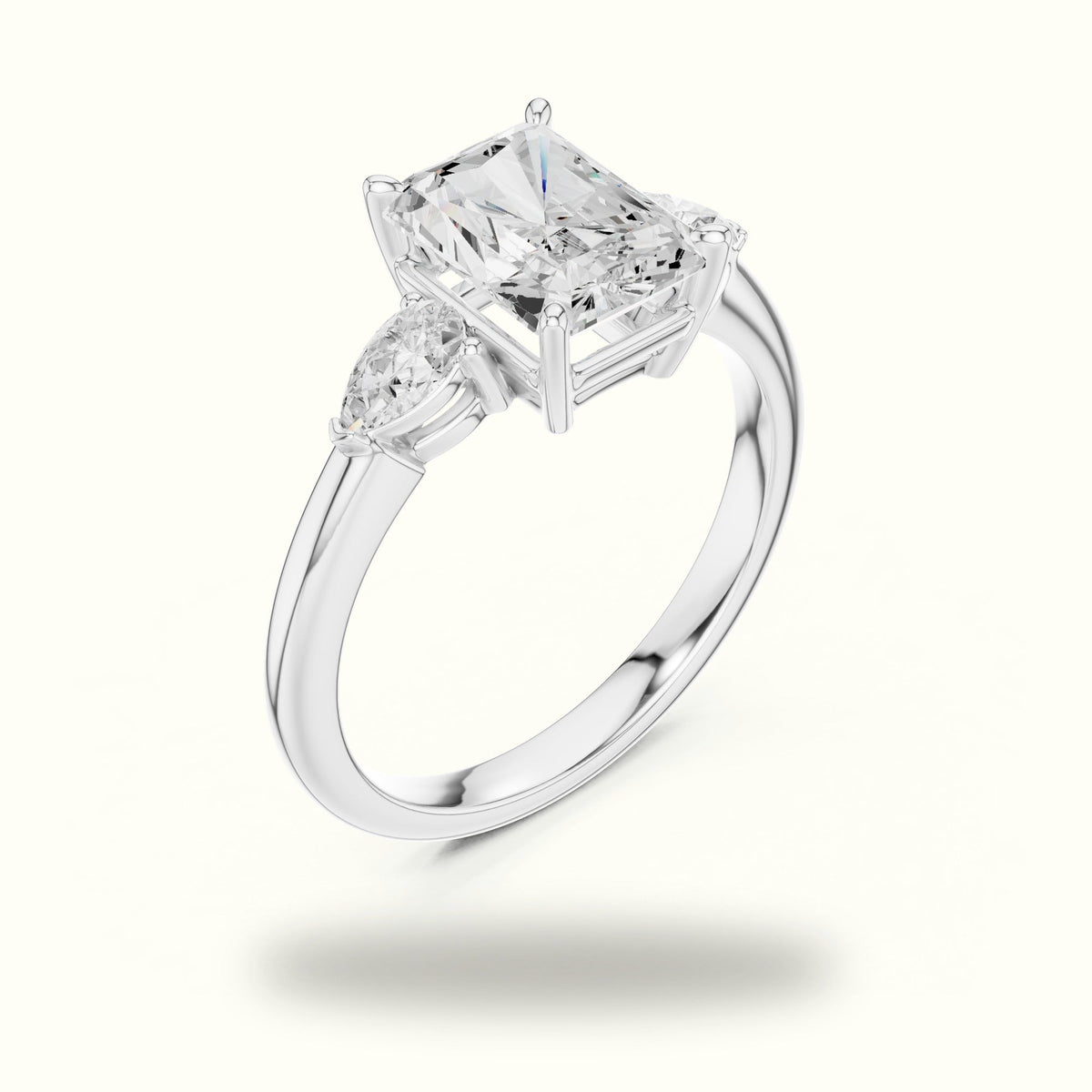 Radiant Basket Lab-Grown Diamond Three Stone Ring — White gold, view 2 | Crystal N Cuts