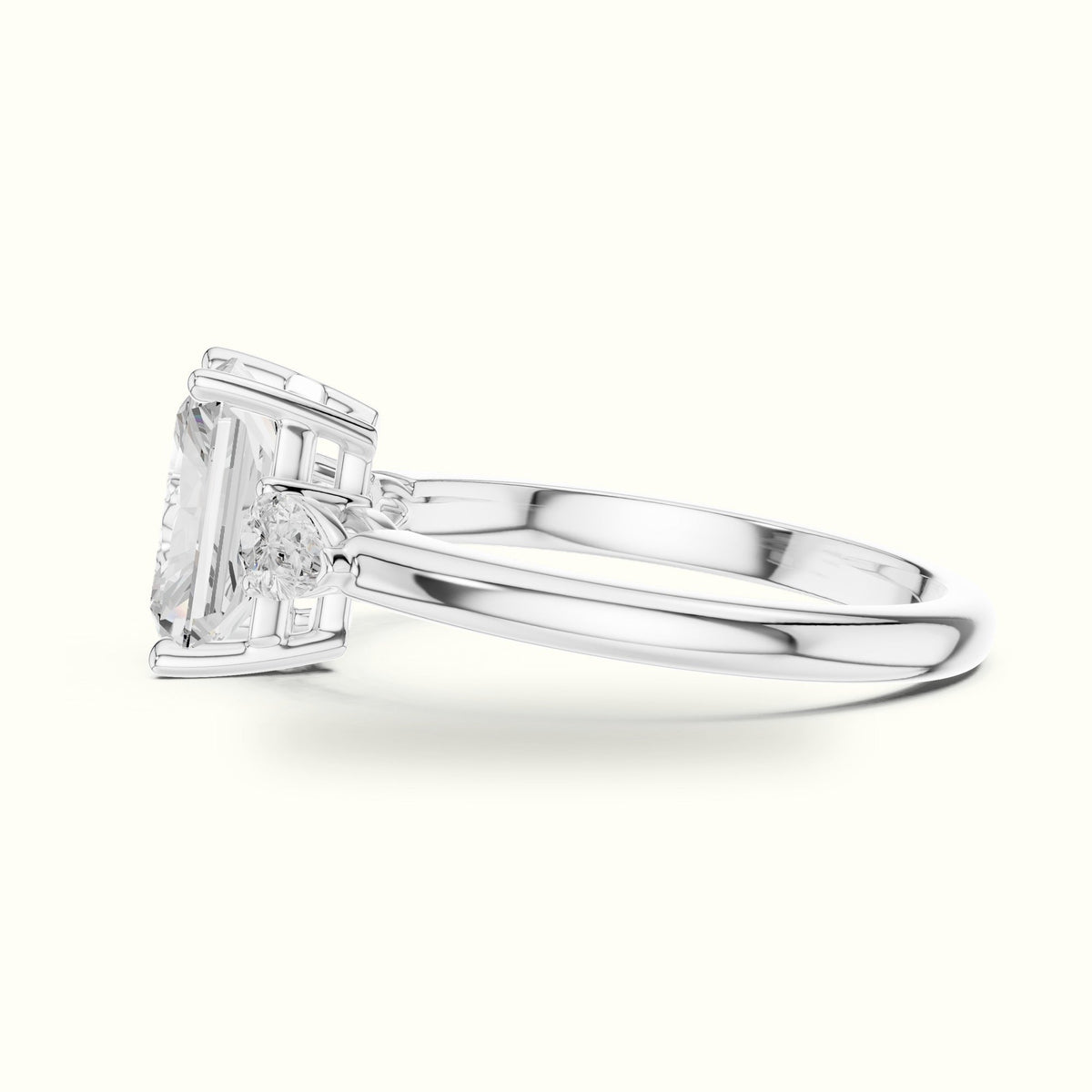 Radiant Basket Lab-Grown Diamond Three Stone Ring — White gold, view 3 | Crystal N Cuts