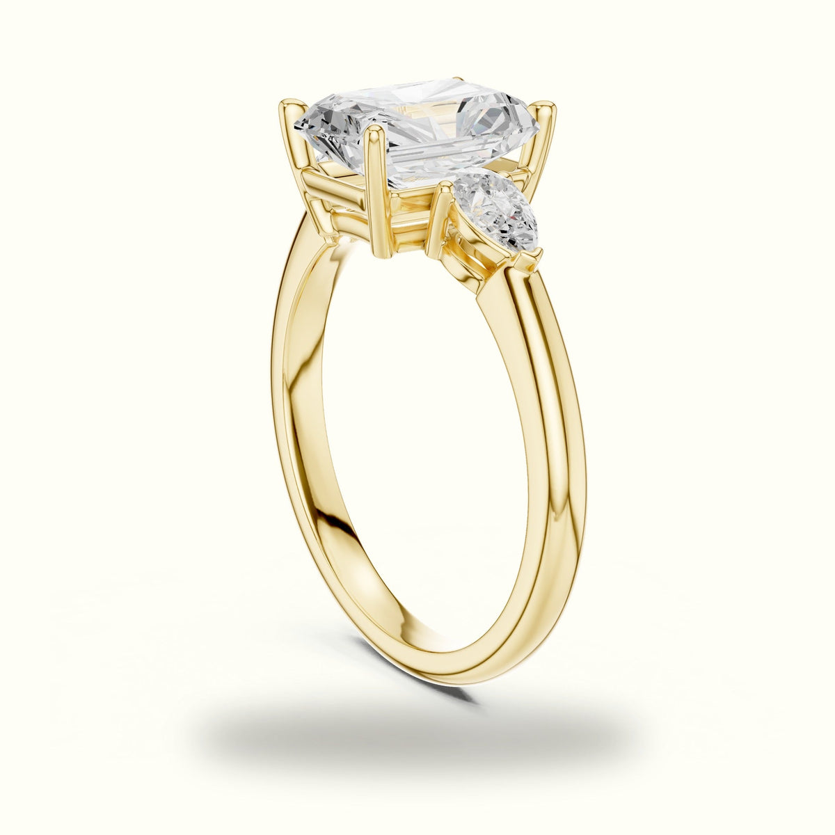 Radiant Basket Lab-Grown Diamond Three Stone Ring — Yellow gold, view 1 | Crystal N Cuts