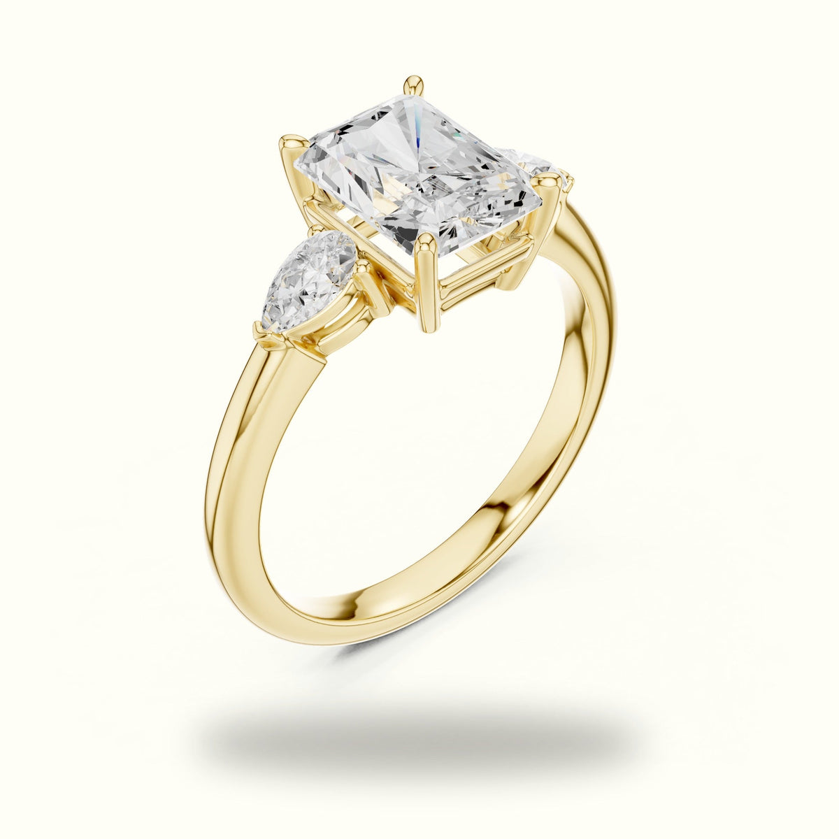 Radiant Basket Lab-Grown Diamond Three Stone Ring — Yellow gold, view 2 | Crystal N Cuts