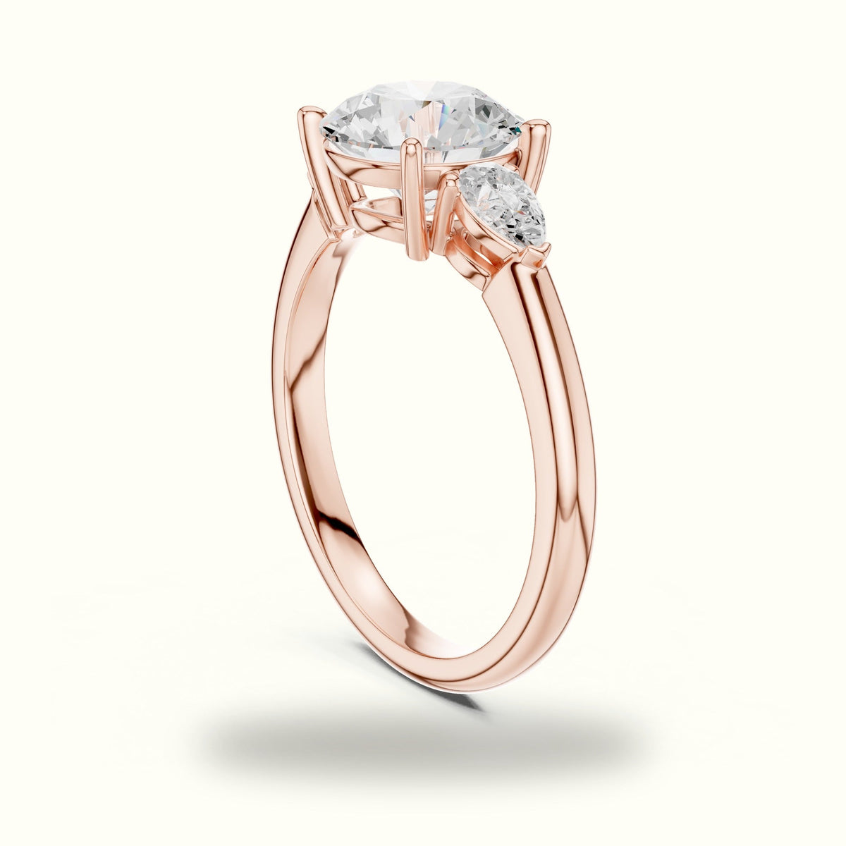 Round Three Stone Lab-Grown Diamond Ring — Rose gold, view 1 | Crystal N Cuts
