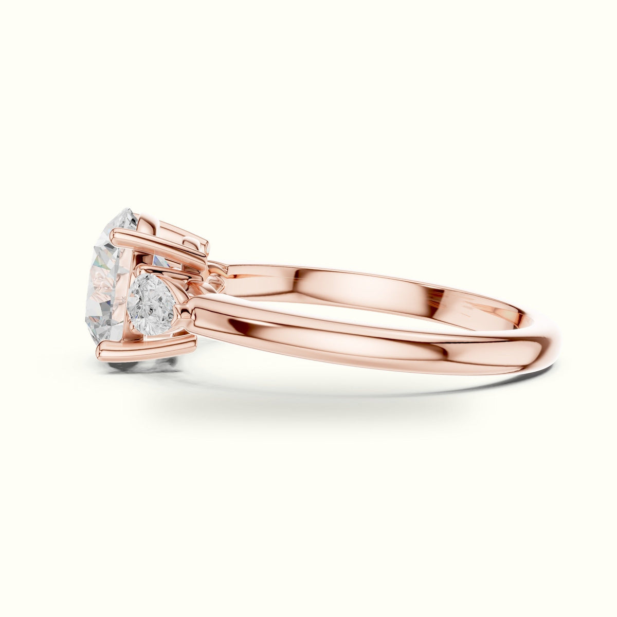 Round Three Stone Lab-Grown Diamond Ring — Rose gold, view 3 | Crystal N Cuts