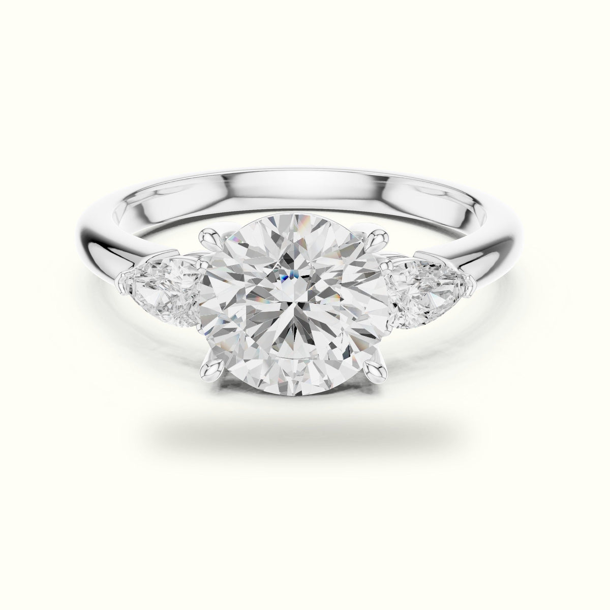 Round Three Stone Lab-Grown Diamond Ring — White gold, front view | Crystal N Cuts