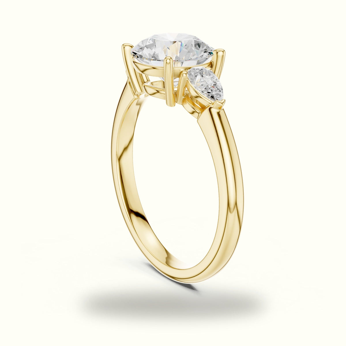 Round Three Stone Lab-Grown Diamond Ring — Yellow gold, view 1 | Crystal N Cuts