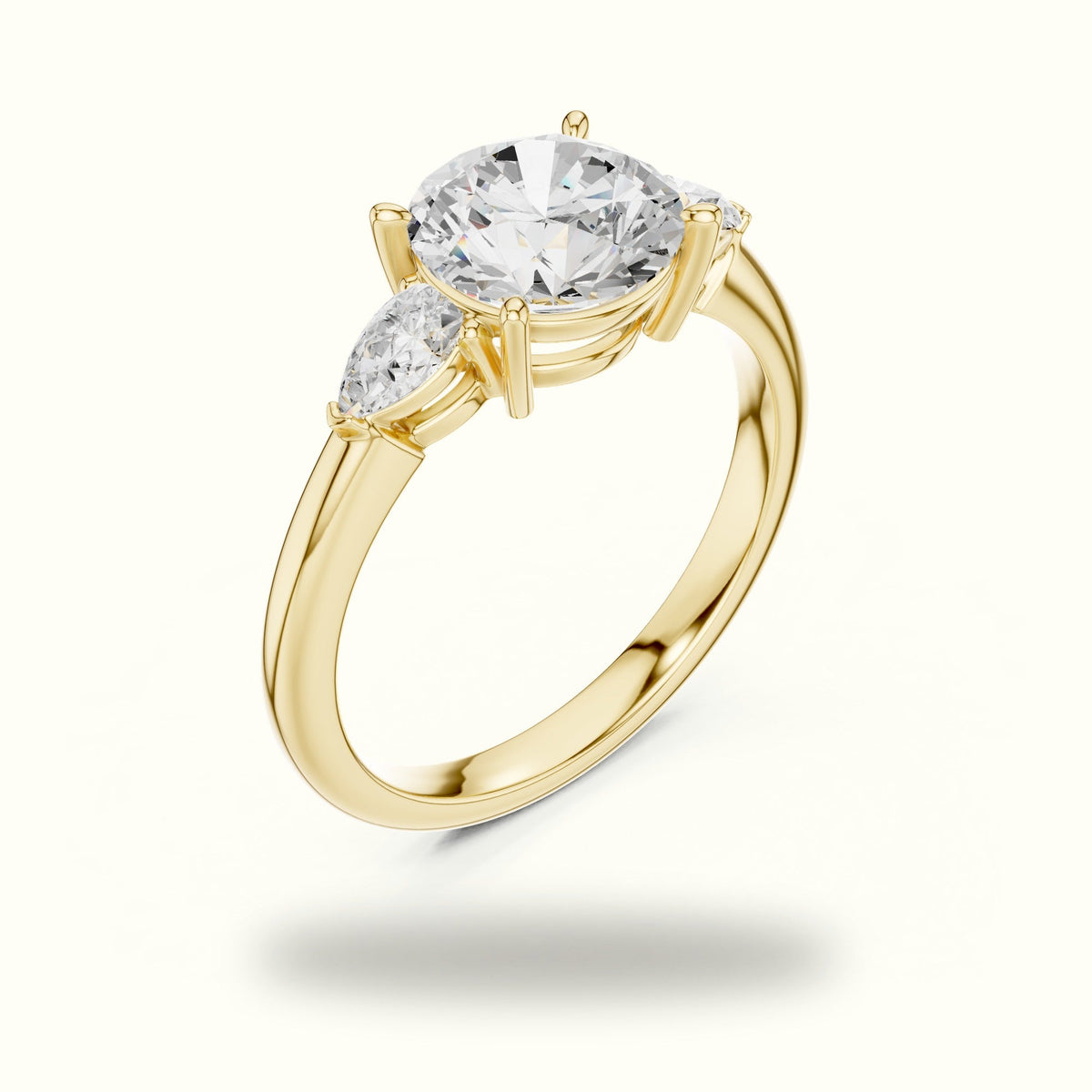 Round Three Stone Lab-Grown Diamond Ring — Yellow gold, view 2 | Crystal N Cuts