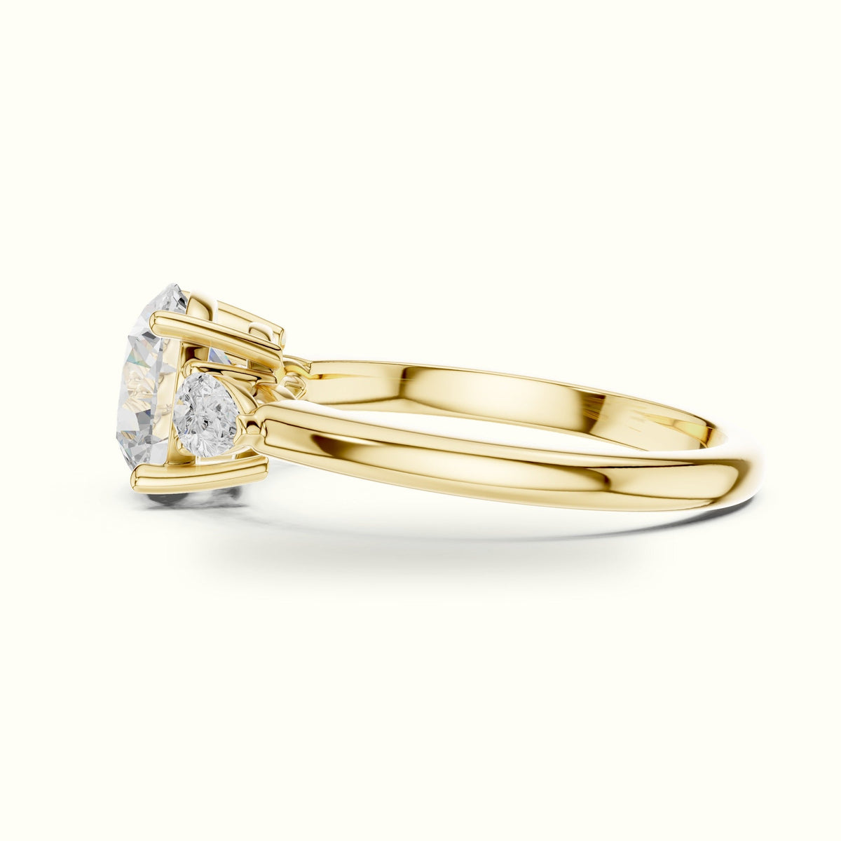 Round Three Stone Lab-Grown Diamond Ring — Yellow gold, view 3 | Crystal N Cuts