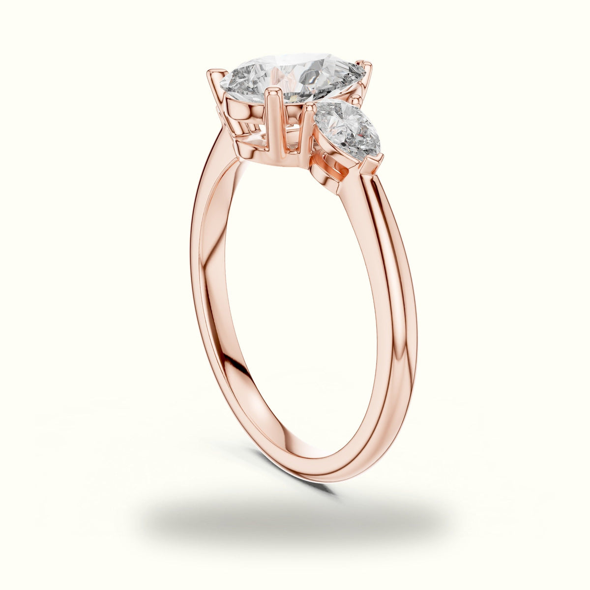 Pear Basket Lab-Grown Diamond Three Stone Ring — Rose gold, view 1 | Crystal N Cuts