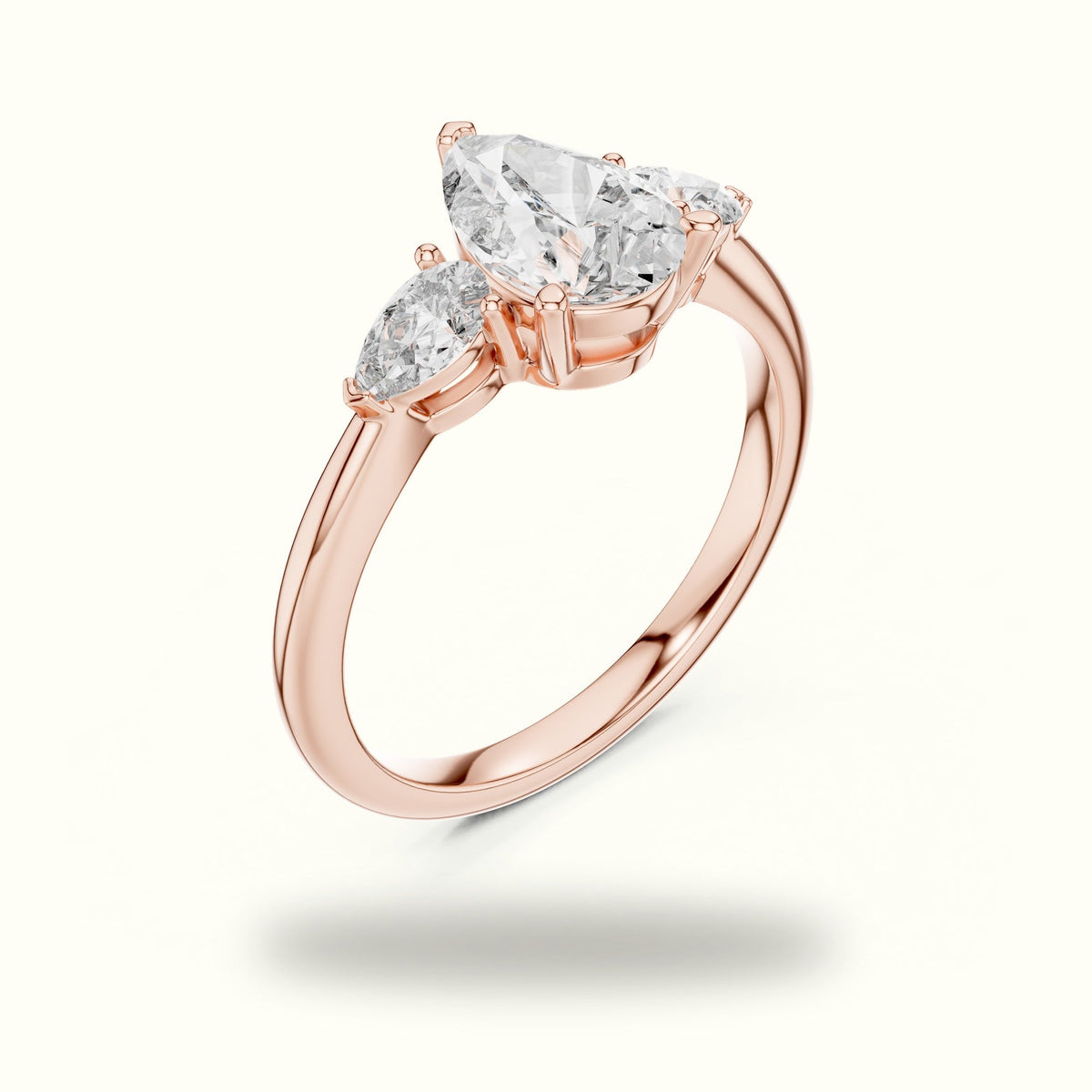 Pear Basket Lab-Grown Diamond Three Stone Ring — Rose gold, view 2 | Crystal N Cuts