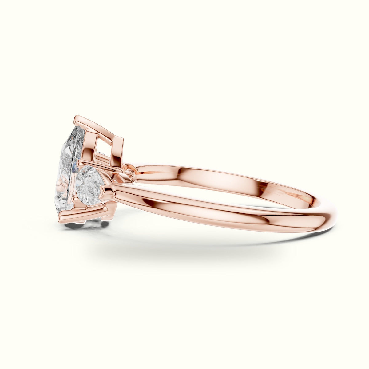Pear Basket Lab-Grown Diamond Three Stone Ring — Rose gold, view 3 | Crystal N Cuts