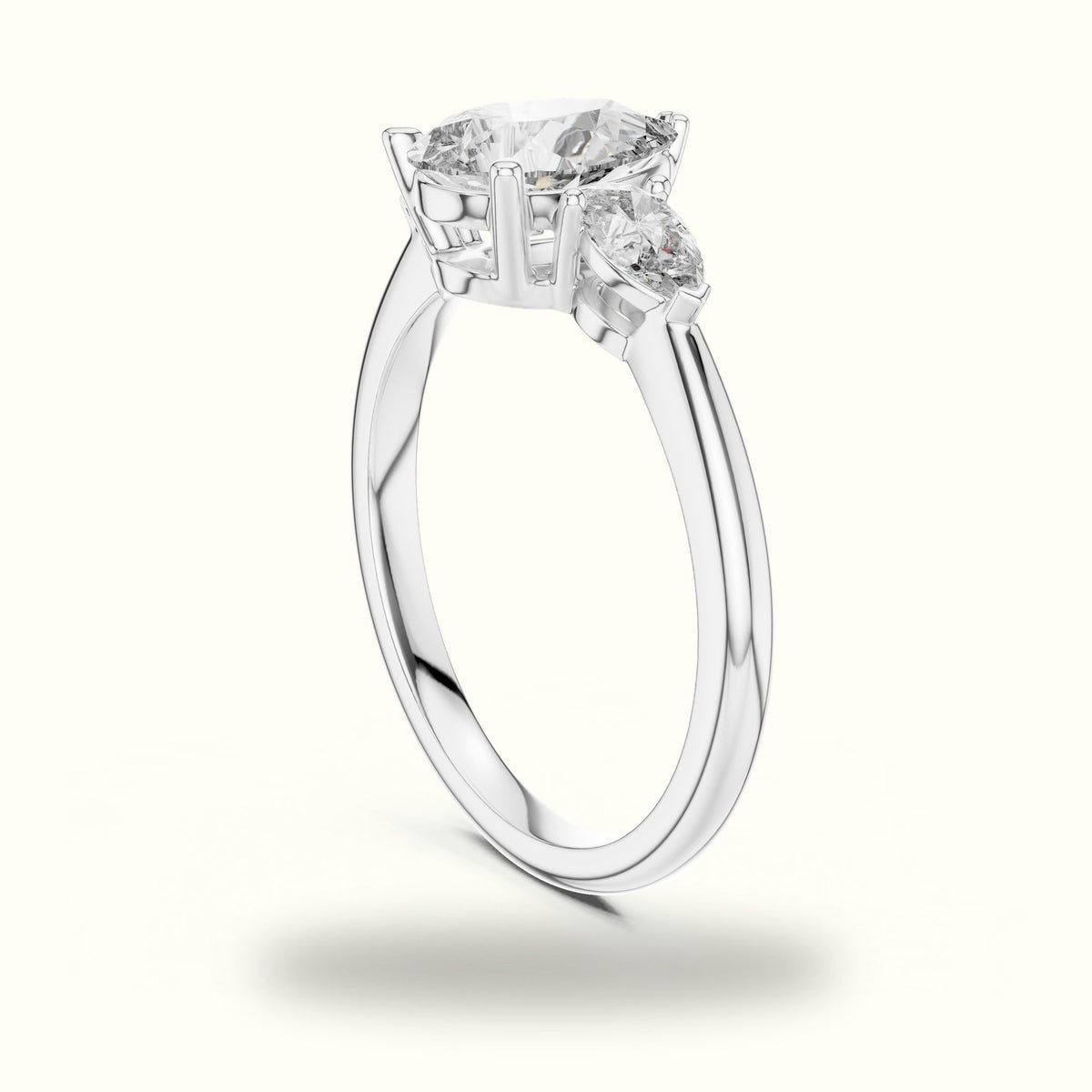 Pear Basket Lab-Grown Diamond Three Stone Ring — White gold, view 1 | Crystal N Cuts