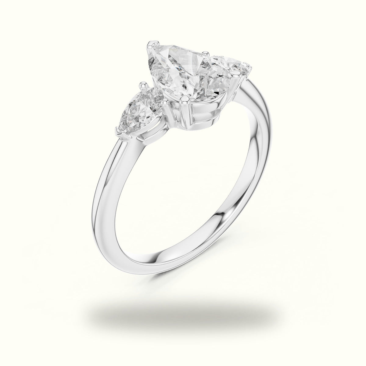 Pear Basket Lab-Grown Diamond Three Stone Ring — White gold, view 2 | Crystal N Cuts