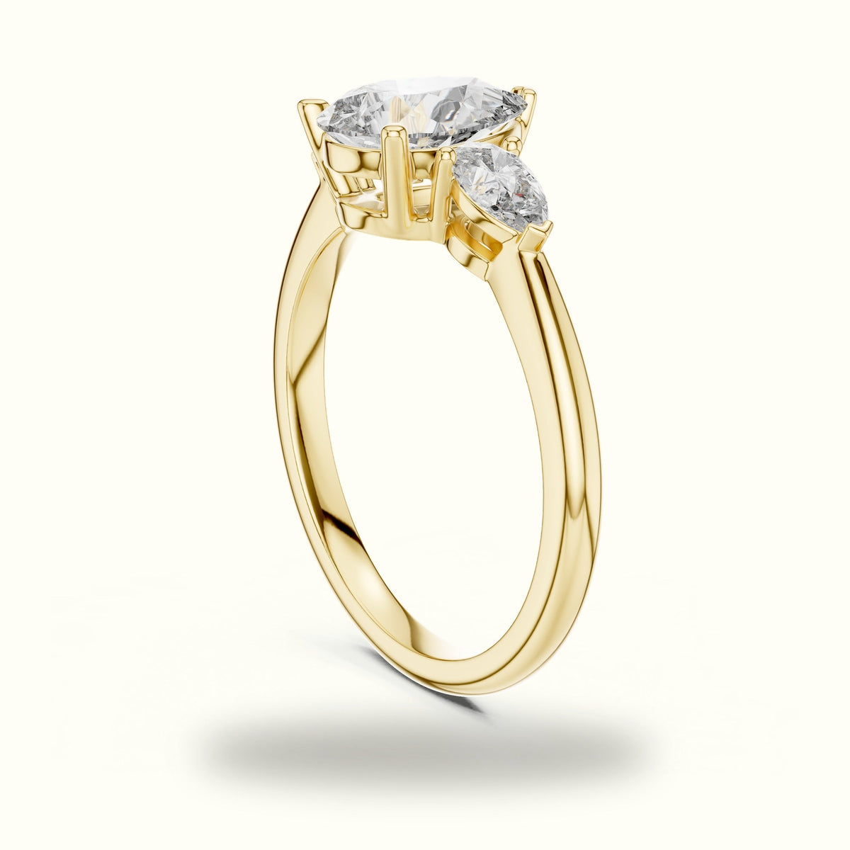 Pear Basket Lab-Grown Diamond Three Stone Ring — Yellow gold, view 1 | Crystal N Cuts