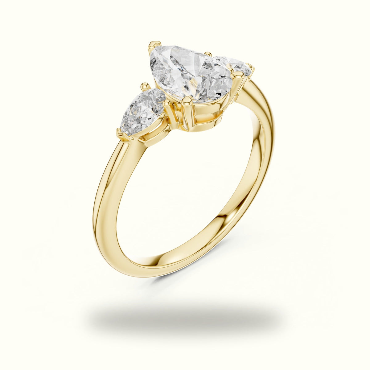 Pear Basket Lab-Grown Diamond Three Stone Ring — Yellow gold, view 2 | Crystal N Cuts