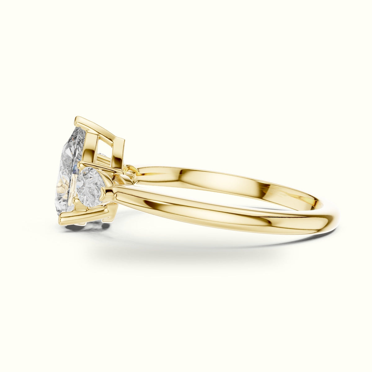 Pear Basket Lab-Grown Diamond Three Stone Ring — Yellow gold, view 3 | Crystal N Cuts