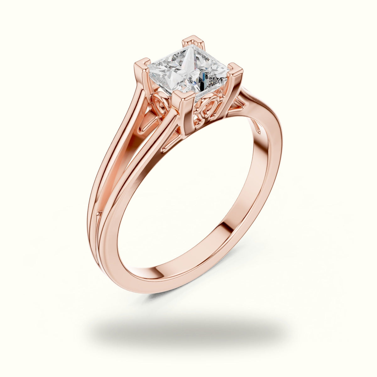 Vintage Princess Lab-Grown Diamond Solitaire Ring — Rose gold, view 2 | Crystal N Cuts