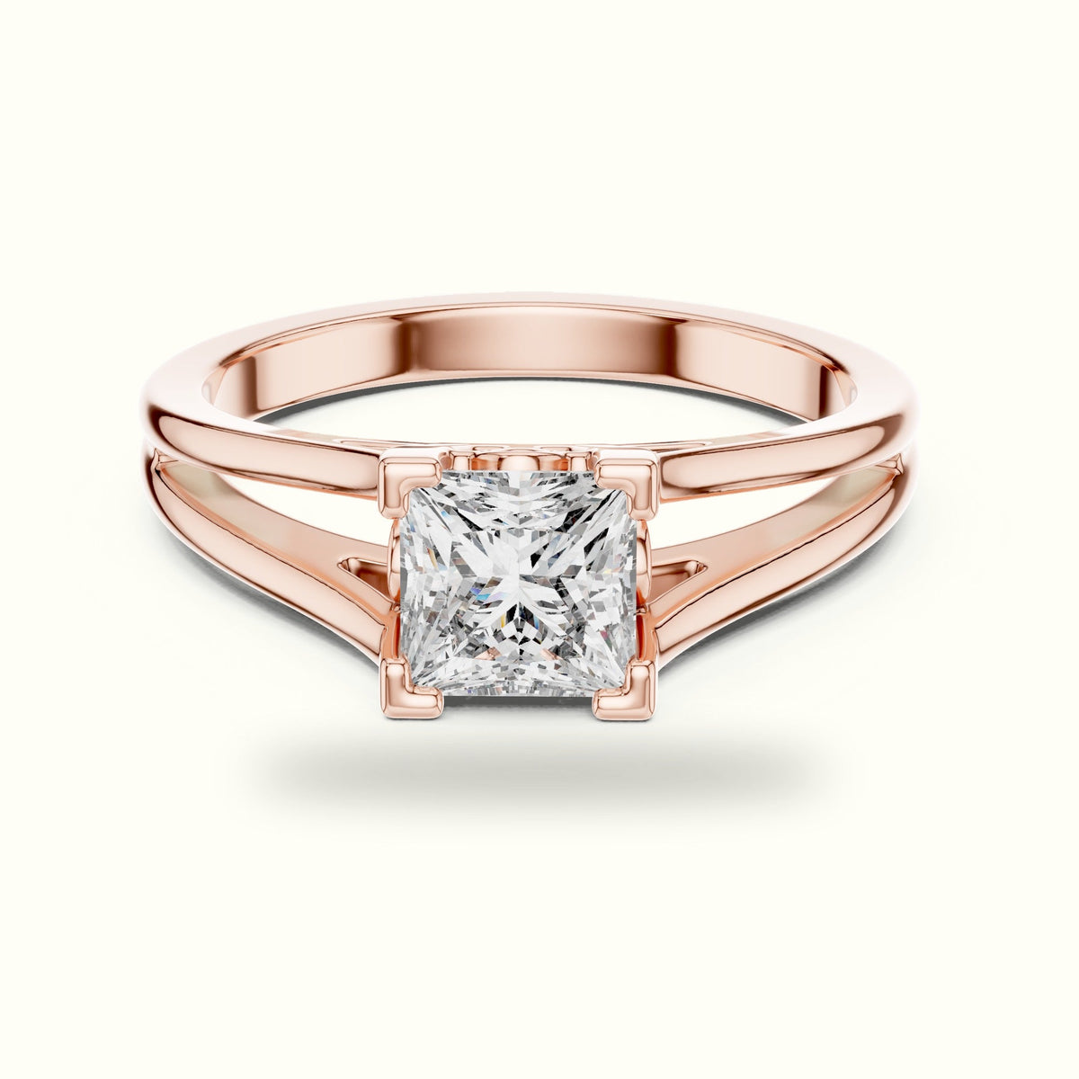 Vintage Princess Lab-Grown Diamond Solitaire Ring — Rose gold, front view | Crystal N Cuts
