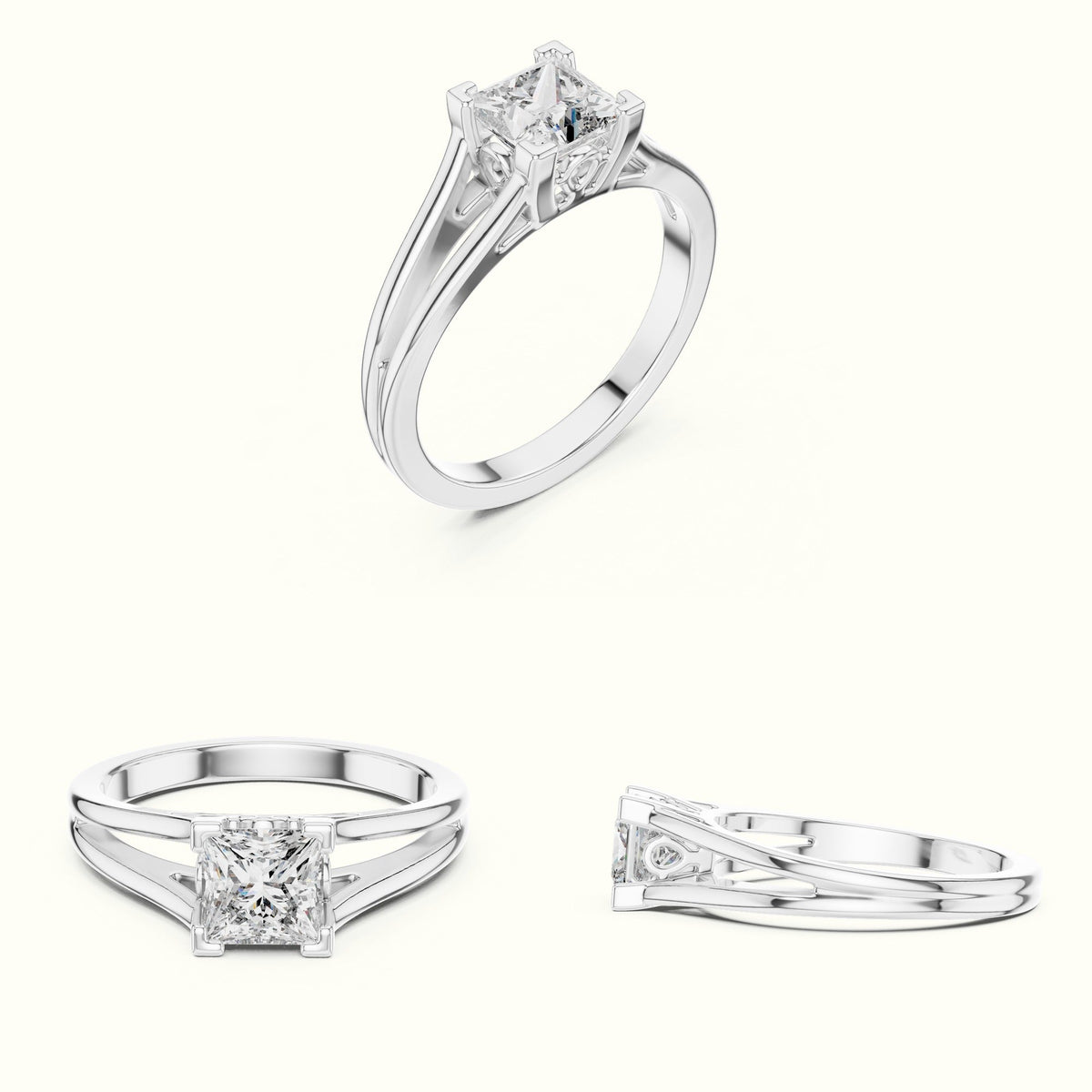 Vintage Princess Lab-Grown Diamond Solitaire Ring — White gold, on the hand | Crystal N Cuts