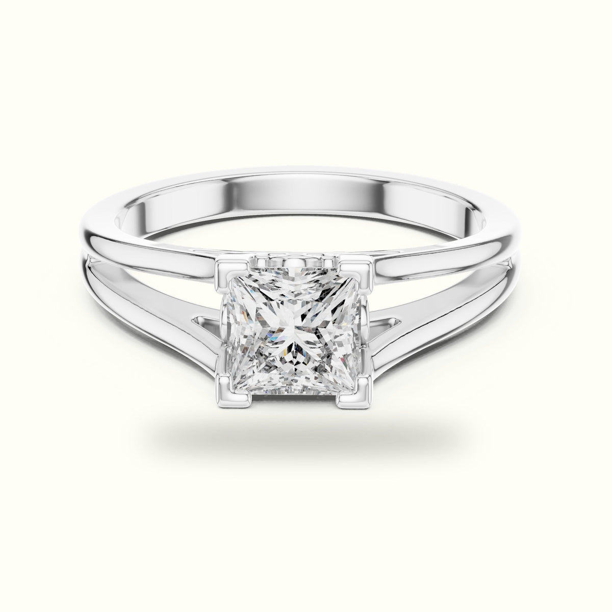 Vintage Princess Lab-Grown Diamond Solitaire Ring — White gold, front view | Crystal N Cuts