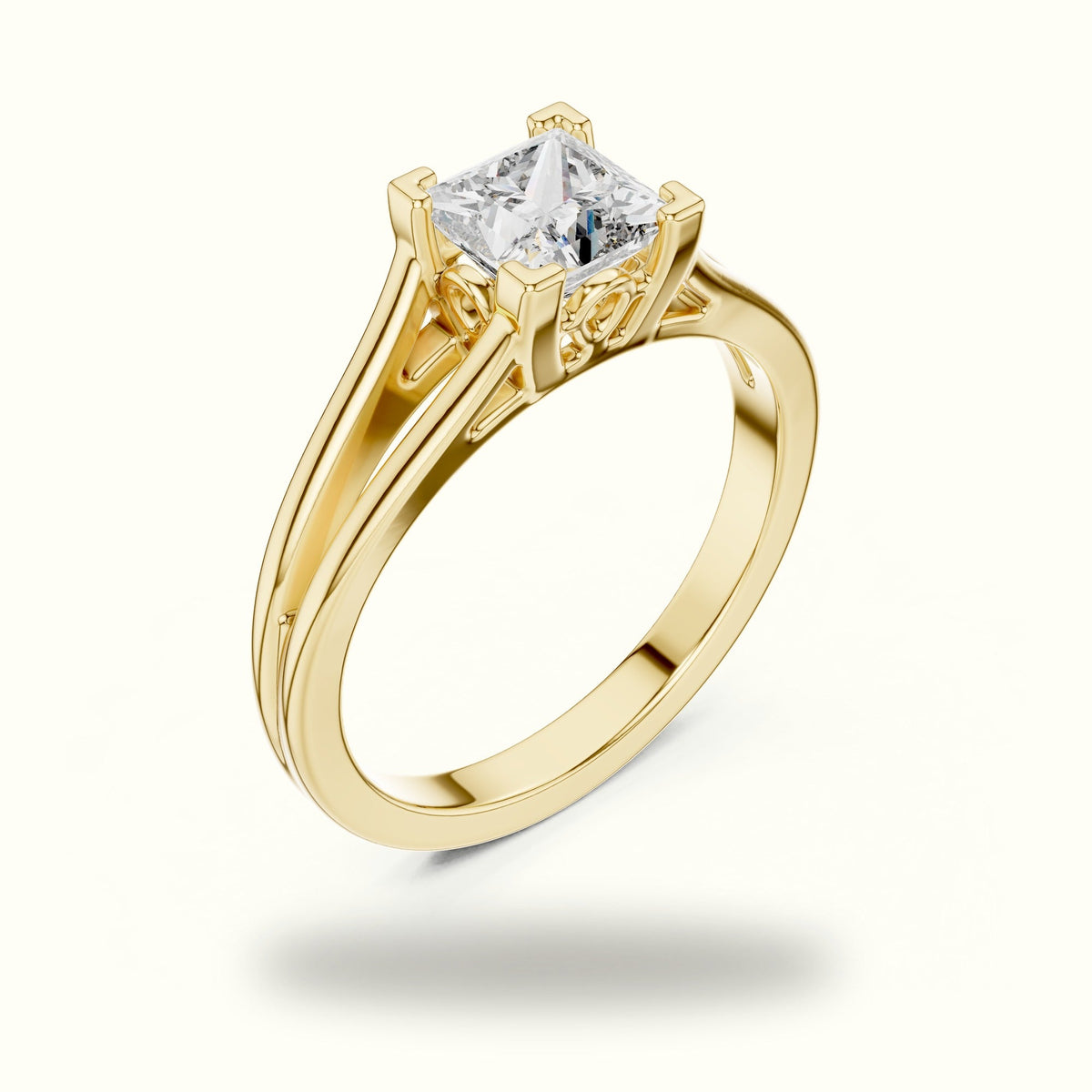 Vintage Princess Lab-Grown Diamond Solitaire Ring — Yellow gold, view 2 | Crystal N Cuts