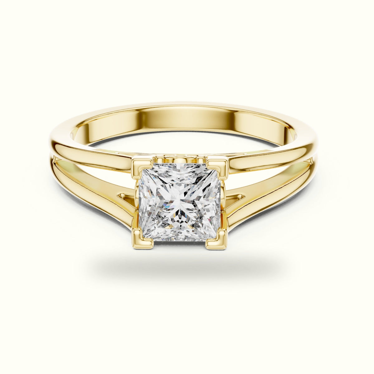 Vintage Princess Lab-Grown Diamond Solitaire Ring — Yellow gold, front view | Crystal N Cuts