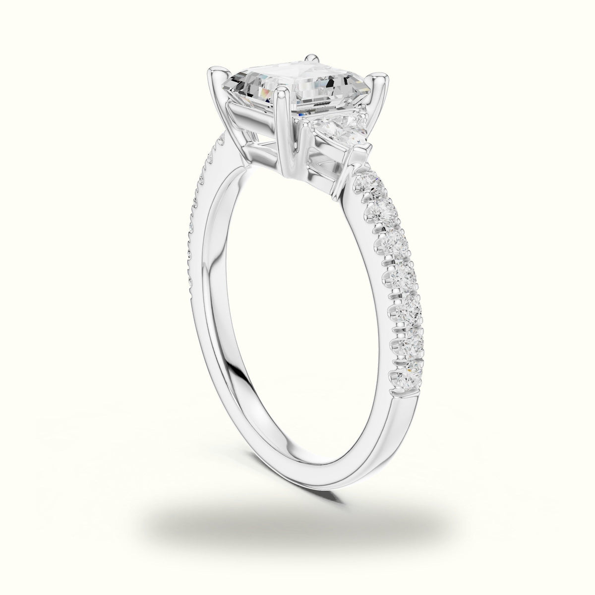 Asscher Cut Basket Lab-Grown Diamond Three Stone Ring — White gold, view 1 | Crystal N Cuts