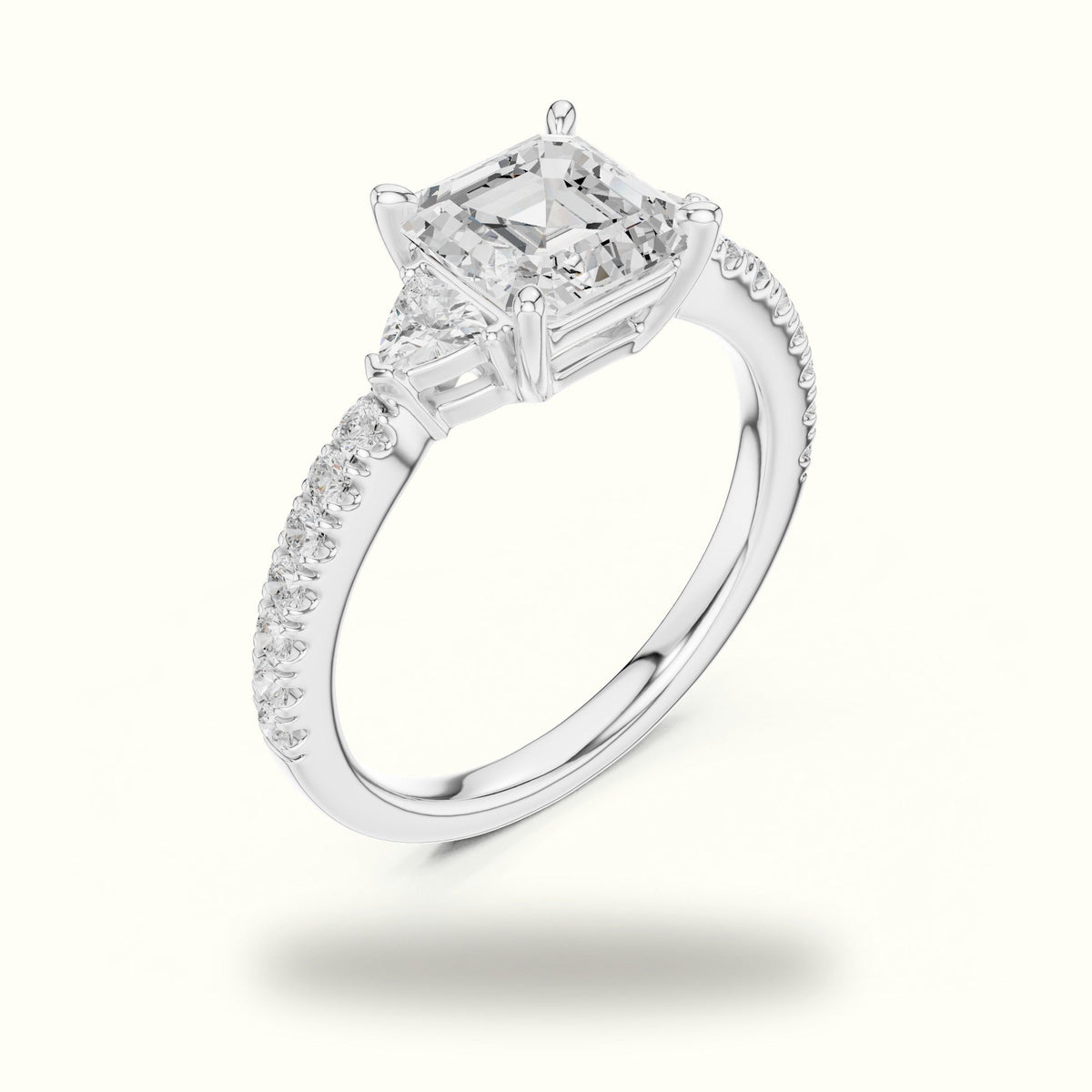 Asscher Cut Basket Lab-Grown Diamond Three Stone Ring — White gold, view 2 | Crystal N Cuts