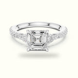Asscher Cut Basket Lab-Grown Diamond Three Stone Ring