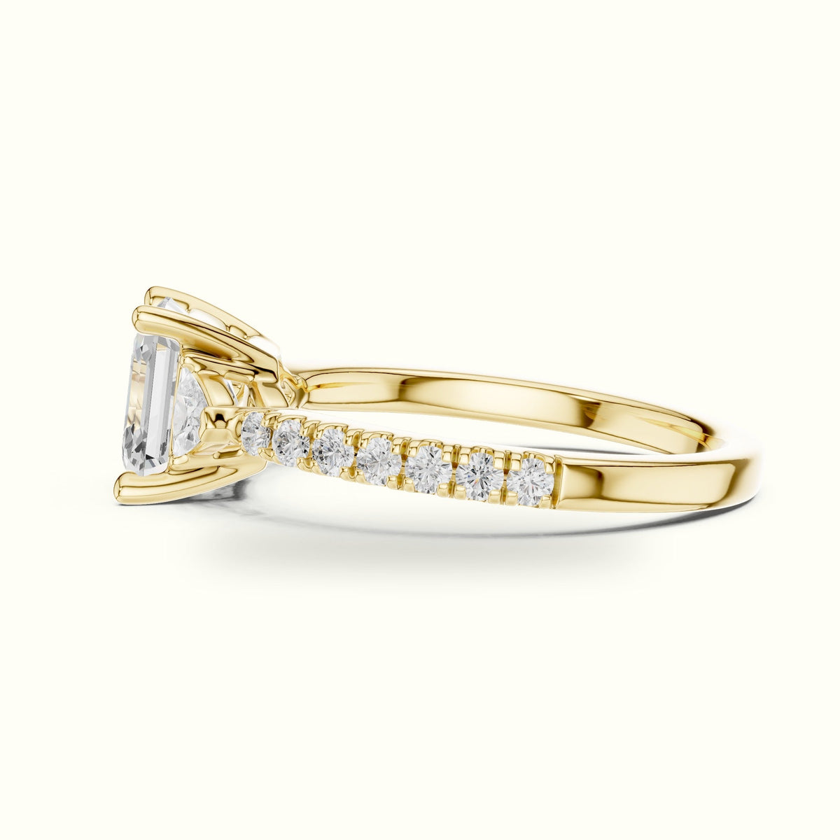Asscher Cut Basket Lab-Grown Diamond Three Stone Ring — Yellow gold, view 3 | Crystal N Cuts