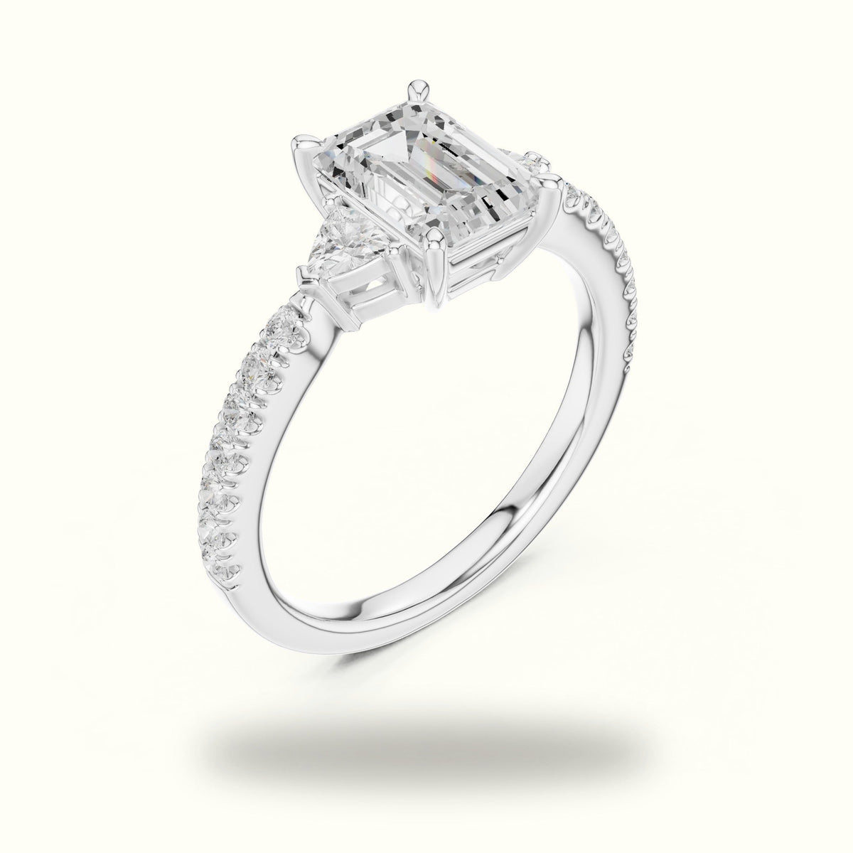 Emerald Basket Lab-Grown Diamond Three Stone Ring — White gold, view 2 | Crystal N Cuts