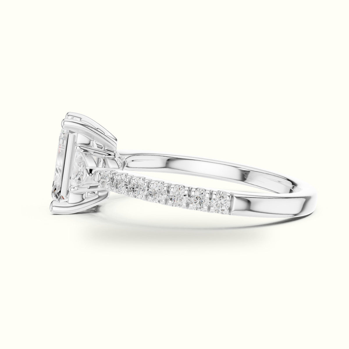 Emerald Basket Lab-Grown Diamond Three Stone Ring — White gold, view 3 | Crystal N Cuts
