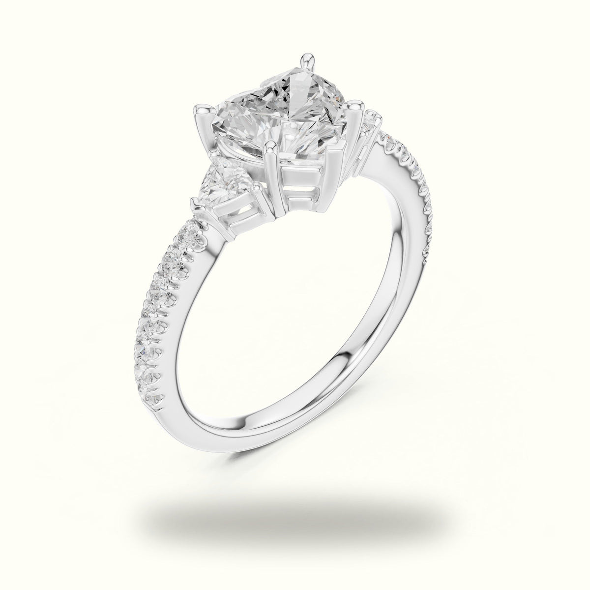 Heart Basket Lab-Grown Diamond Three Stone Ring — White gold, view 2 | Crystal N Cuts