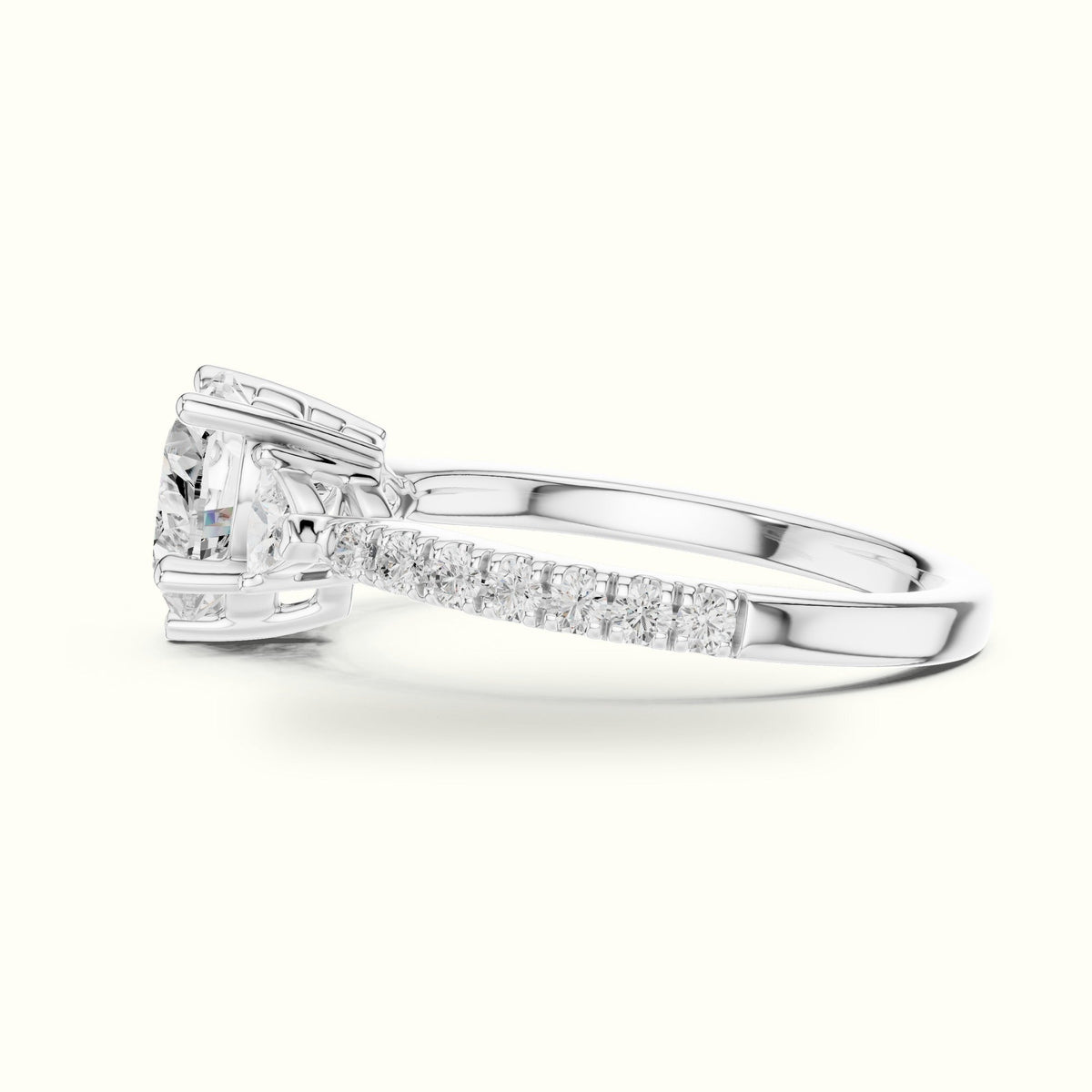 Heart Basket Lab-Grown Diamond Three Stone Ring — White gold, view 3 | Crystal N Cuts