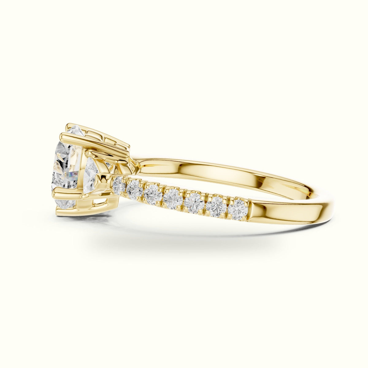 Heart Basket Lab-Grown Diamond Three Stone Ring — Yellow gold, view 3 | Crystal N Cuts