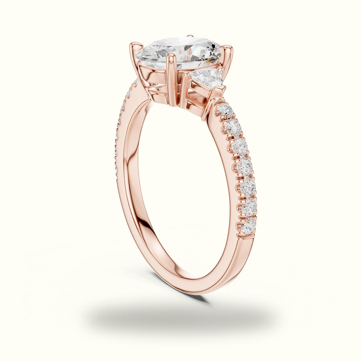 Oval Three-Stone Lab-Grown Diamond Ring — Rose gold, view 1 | Crystal N Cuts