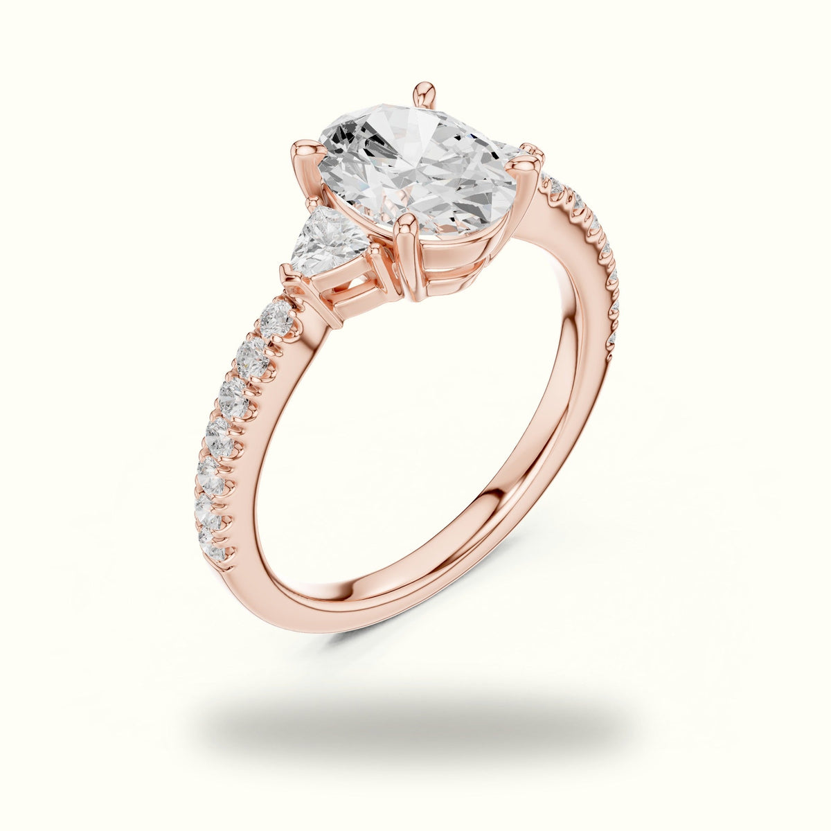 Oval Three-Stone Lab-Grown Diamond Ring — Rose gold, view 2 | Crystal N Cuts