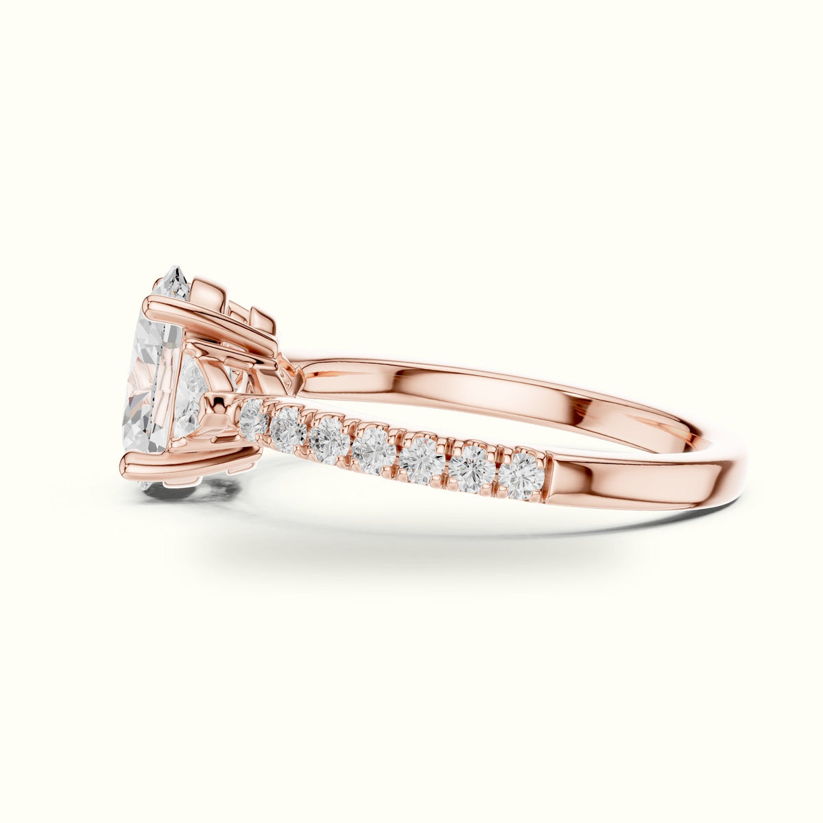 Oval Three-Stone Lab-Grown Diamond Ring — Rose gold, view 3 | Crystal N Cuts