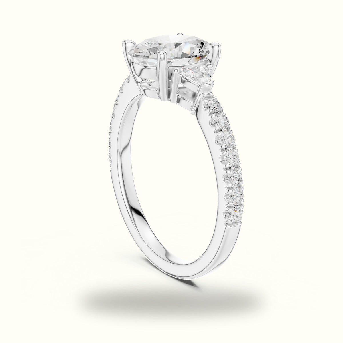 Oval Three-Stone Lab-Grown Diamond Ring — White gold, view 1 | Crystal N Cuts