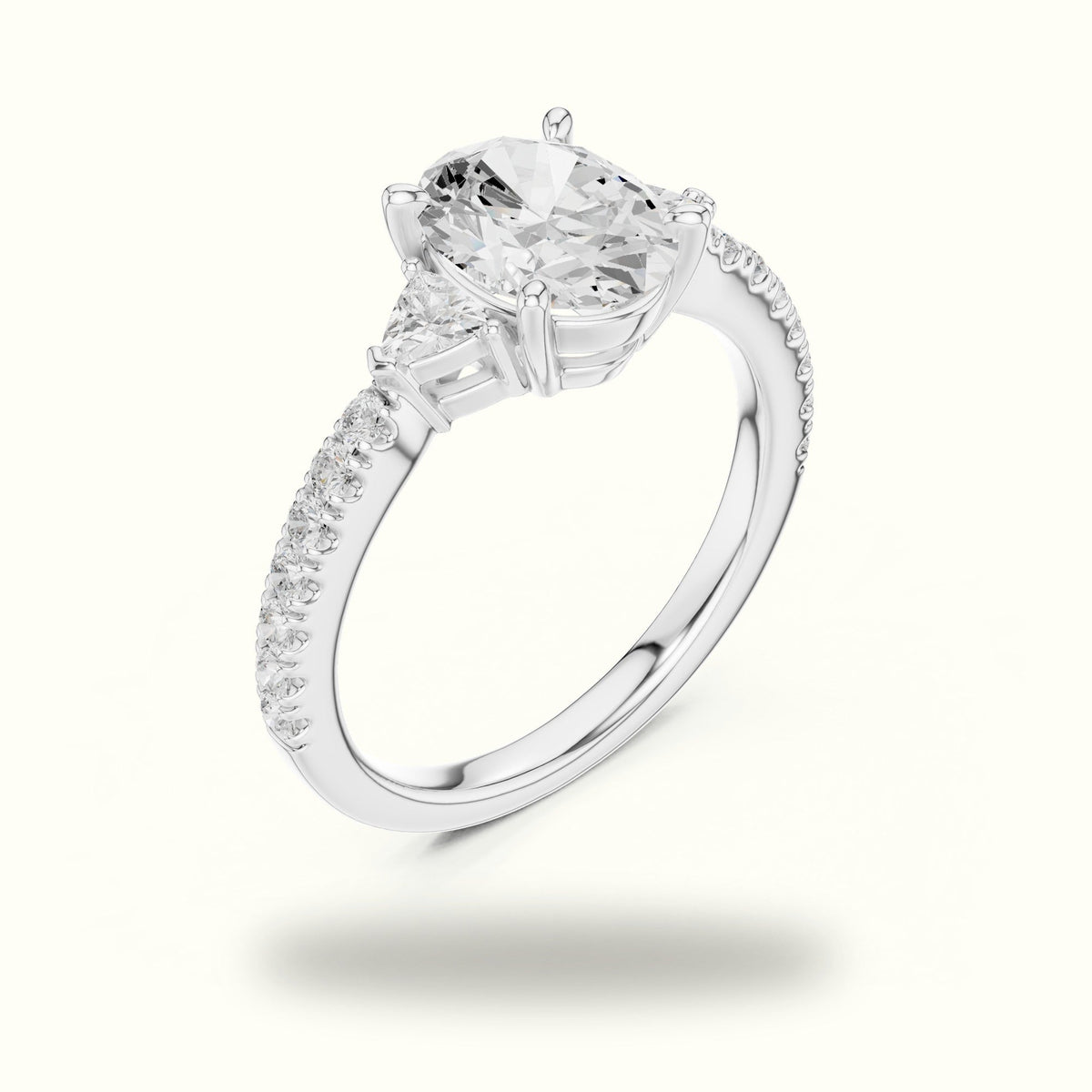 Oval Three-Stone Lab-Grown Diamond Ring — White gold, view 2 | Crystal N Cuts