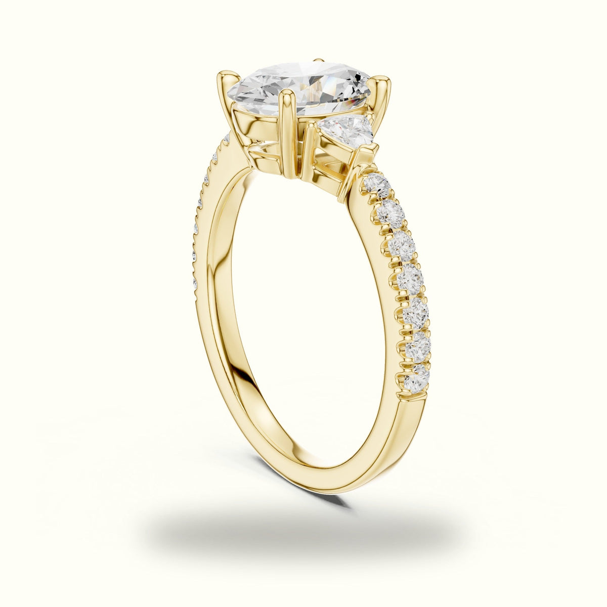 Oval Three-Stone Lab-Grown Diamond Ring — Yellow gold, view 1 | Crystal N Cuts