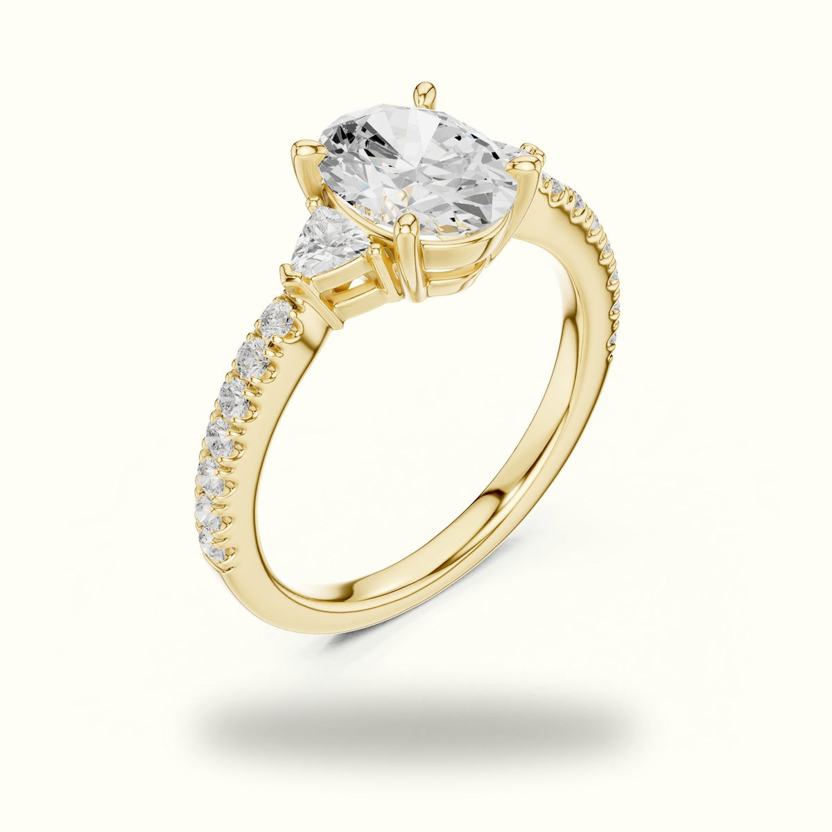 Oval Three-Stone Lab-Grown Diamond Ring — Yellow gold, view 2 | Crystal N Cuts