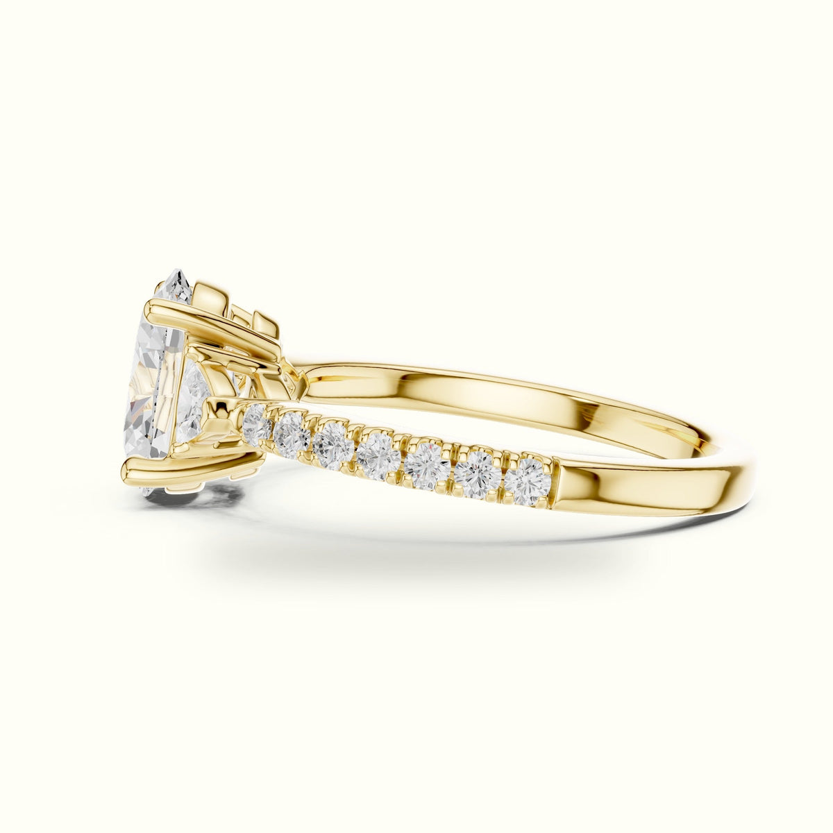 Oval Three-Stone Lab-Grown Diamond Ring — Yellow gold, view 3 | Crystal N Cuts