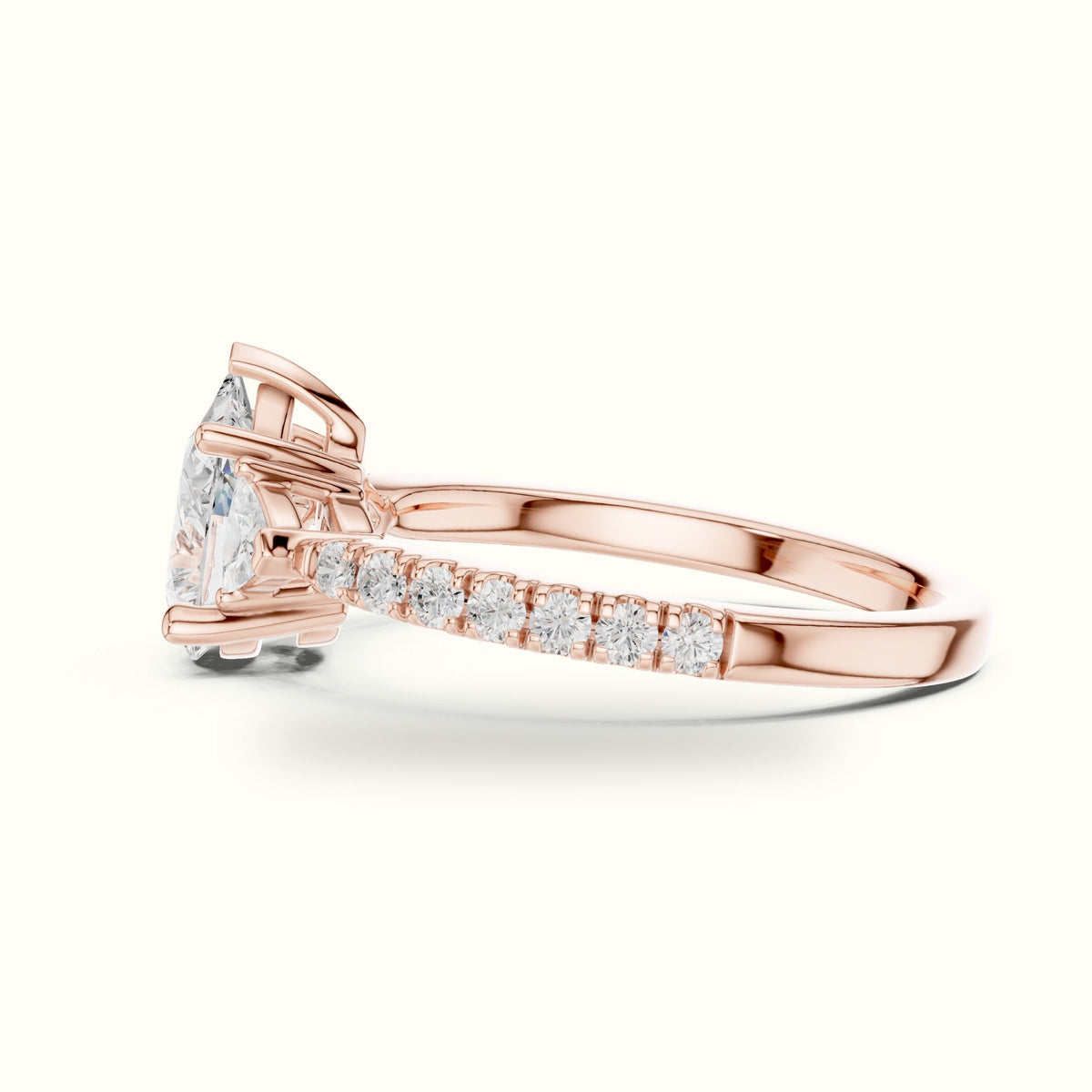 Pear Three-Stone with Accent Band Lab-Grown Diamond Ring — Rose gold, view 3 | Crystal N Cuts