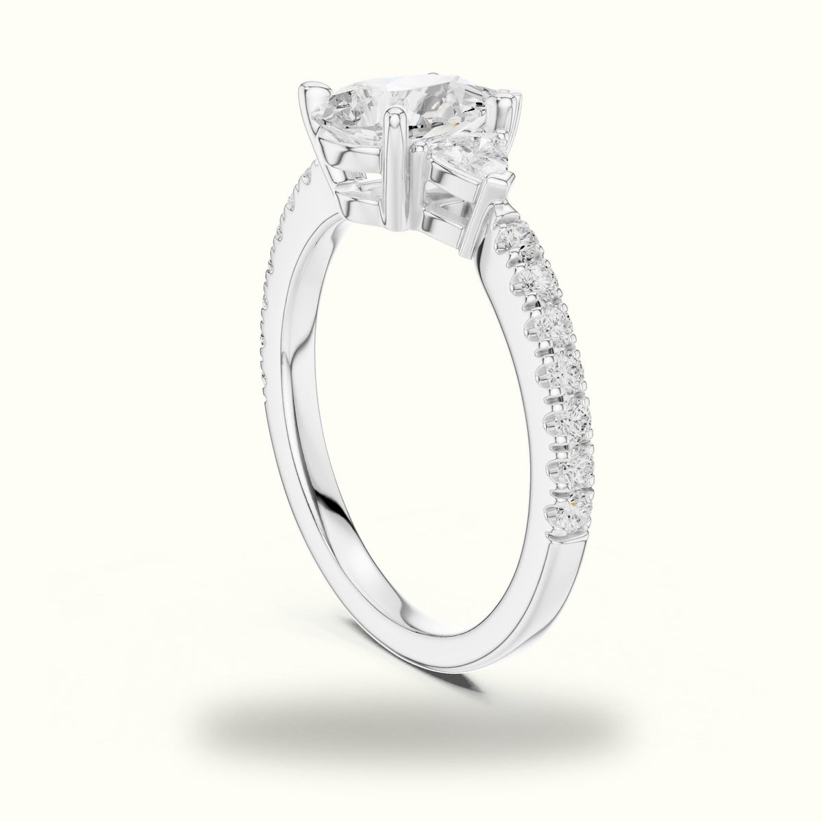 Pear Three-Stone with Accent Band Lab-Grown Diamond Ring — White gold, view 1 | Crystal N Cuts