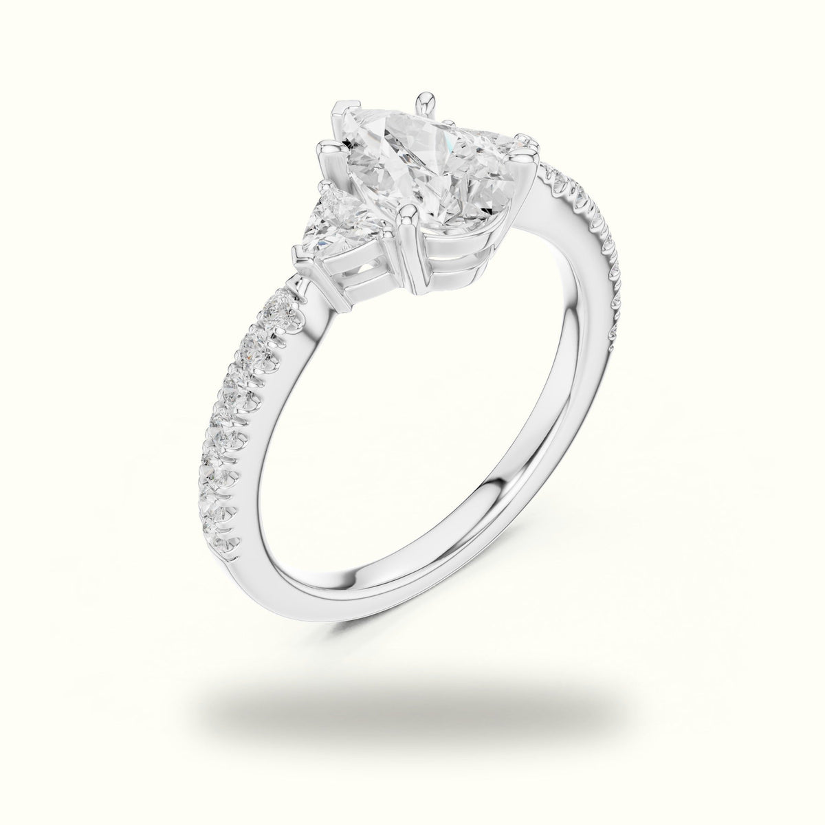 Pear Three-Stone with Accent Band Lab-Grown Diamond Ring — White gold, view 2 | Crystal N Cuts