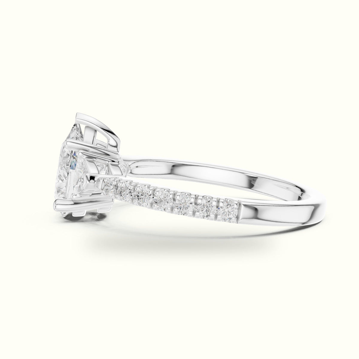Pear Three-Stone with Accent Band Lab-Grown Diamond Ring — White gold, view 3 | Crystal N Cuts